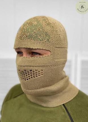 Балаклава-трансформер flass cayot / тактична армійська в'язана шапка-балаклава койот (арт. 13291)