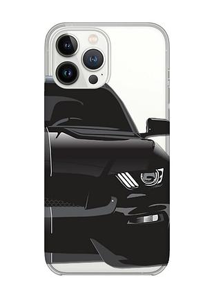 Прозрачный чехол с защитой камеры на iphone 14 pro авто чёрное (принт 232)