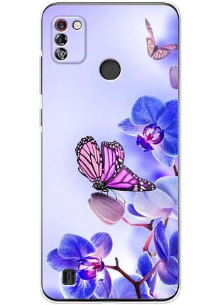 Чохол силіконовий з картинкою на tecno pop 4 pro (квітка, метелик на орхідеї)