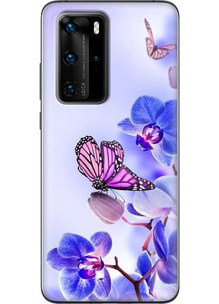 Чехол силиконовый с картинкой на huawei p40 pro (цветок, бабочка на орхидее)