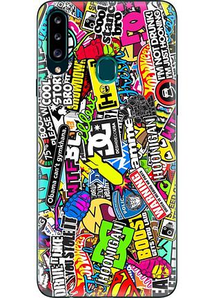 Чехол силиконовый с картинкой на samsung galaxy a20s (a207) (цветные наклейки)
