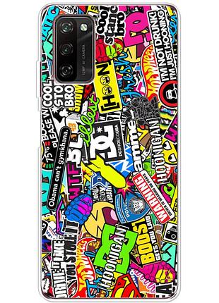 Чехол силиконовый с картинкой на blackview a100 (цветные наклейки)