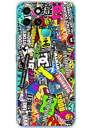 Чехол силиконовый с картинкой на infinix smart 6 (цветные наклейки)
