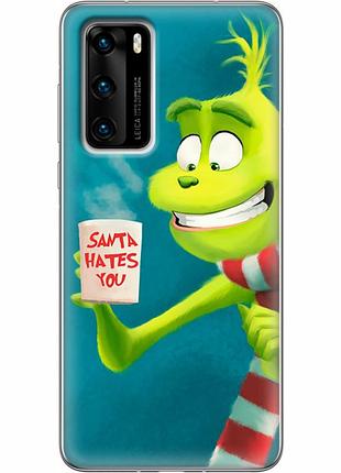 Чехол силиконовый с картинкой на huawei p40 (новогодний, гринч)