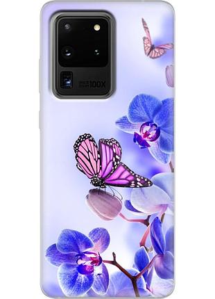 Чохол силіконовий з картинкою на samsung galaxy s20 ultra (g988) (квітка, метелик на орхідеї)