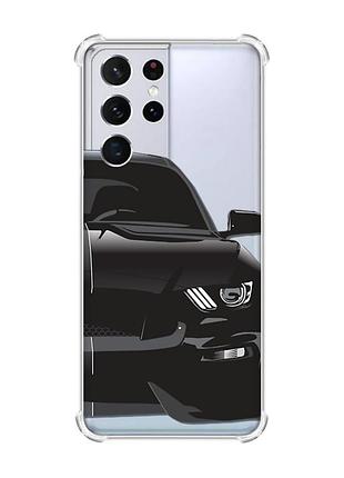Чехол с утолщёнными углами на samsung galaxy s21 ultra авто чёрное (принт 232)