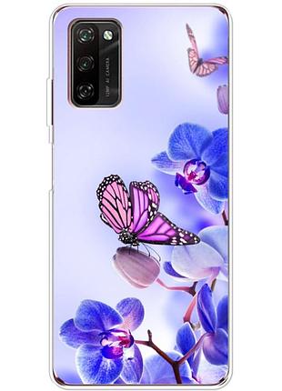 Чехол силиконовый с картинкой на blackview a100 (цветок, бабочка на орхидее)