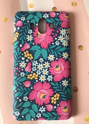 Силиконовый матовый чехол с рисунком для huawei mate 10 розовые цветы и зеленые листья