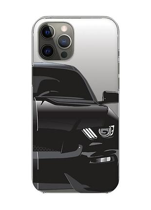 Прозрачный чехол на iphone 12 pro max авто чёрное (принт 232)