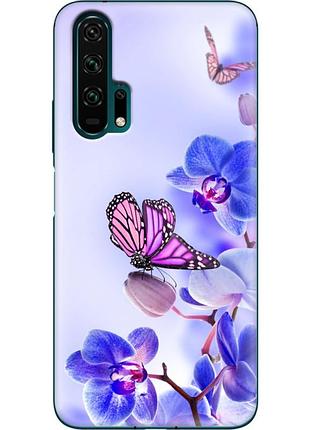 Чехол силиконовый с картинкой на huawei honor 20 pro (цветок, бабочка на орхидее)