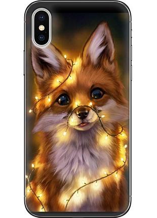 Чехол силиконовый с картинкой на iphone x (новогодний, лисичка)