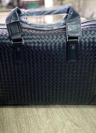 Чоловіча спортивна шкіряна брендова сумка на блискавці bottega veneta боттега венета чорна, дорожня сумка 1