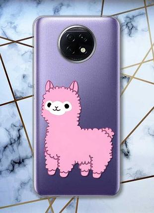 Прозорий чохол на xiaomi redmi note 9t/redmi note 9 5g лама рожева (принт 100)
