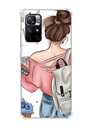 Чохол з потовщеними кутами на xiaomi redmi note 11 5g рельєфний дизайн дівчина з рюкзаком принт 30