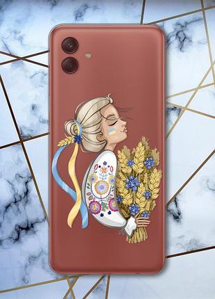 Прозрачный чехол на samsung galaxy a04e (a042) украинка с колосьями (патриотический принт 173)