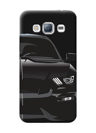 Матовый чехол с черными боками на samsung galaxy j3/j310 авто чёрное (принт 232)