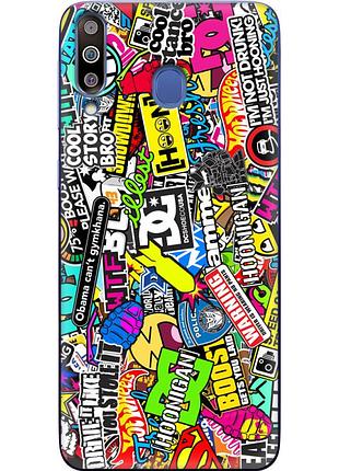 Чехол силиконовый с картинкой на samsung galaxy m30 (m305) (цветные наклейки)