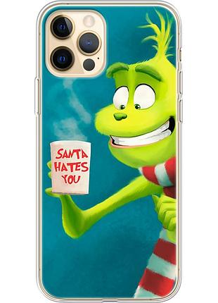Чехол силиконовый с картинкой на iphone 12 pro max (новогодний, гринч)