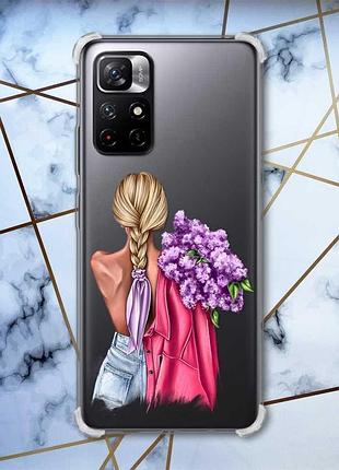 Чехол с утолщёнными углами для xiaomi redmi note 11 5g :: девушка с сиренью (принт 7)
