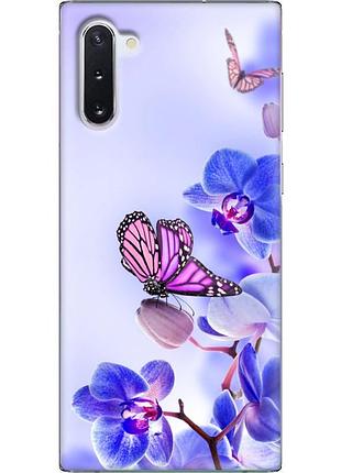 Чехол силиконовый с картинкой на samsung galaxy note 10 (n970) (цветок, бабочка на орхидее)