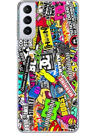 Чехол силиконовый с картинкой на samsung galaxy s21 plus (g996) (цветные наклейки)