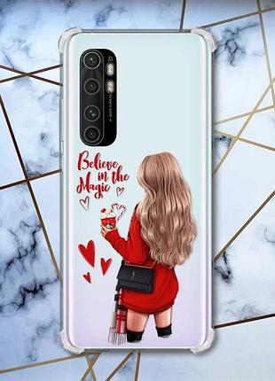 Чехол с утолщёнными углами для xiaomi mi note 10 lite девушка с кофе (принт 137)