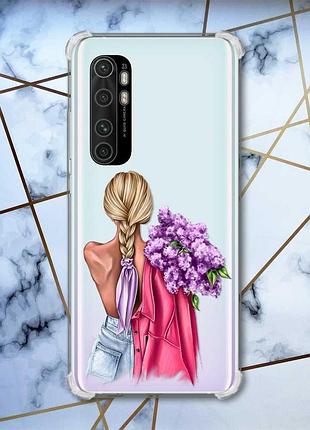 Чехол с утолщёнными углами для xiaomi mi note 10 lite девушка с сиренью (принт 7)