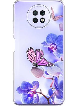 Чехол силиконовый с картинкой на xiaomi redmi note 9t (цветок, бабочка на орхидее)