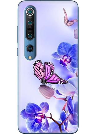 Чохол силіконовий з картинкою на xiaomi mi 10 pro (квітка, метелик на орхідеї)