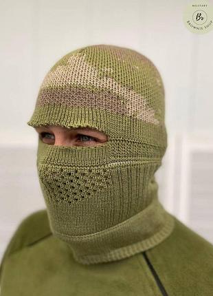 Військова балаклава-трансформер flass mix / тактична армійська в'язана шапка-балаклава мілітарі (арт. 13292)