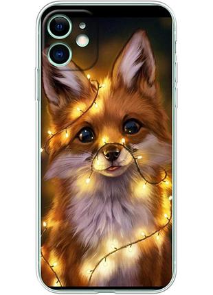 Чехол силиконовый с картинкой на iphone 11 (новогодний, лисичка)