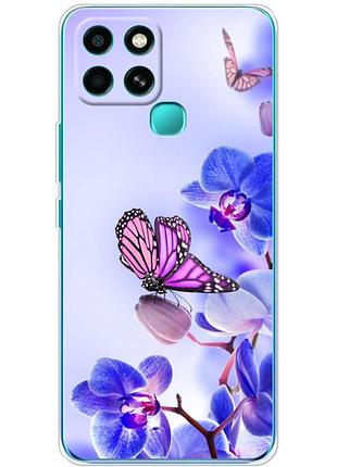 Чохол силіконовий з картинкою на infinix smart 6 (квітка, метелик на орхідеї)