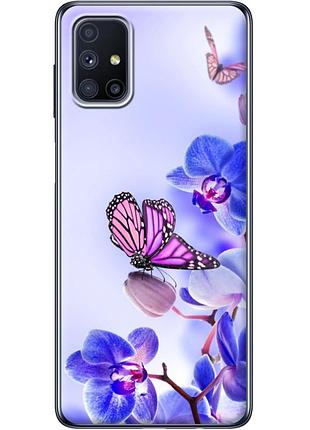 Чехол силиконовый с картинкой на samsung galaxy m51 (m515) (цветок, бабочка на орхидее)