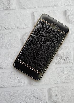 Силіконовий чохол з тисненням та золотим обідком для huawei y5-ii чорний