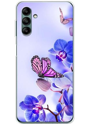Чехол силиконовый с картинкой на samsung galaxy a04s (a047) (цветок, бабочка на орхидее)