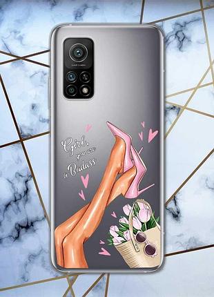 Прозорий чохол на xiaomi mi 10t / mi 10t pro рельєфний дизайн ніжки принт 62