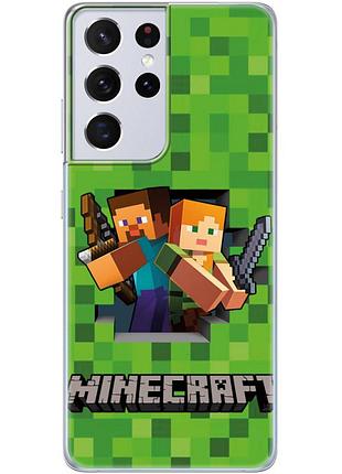 Чехол силиконовый с картинкой на samsung galaxy s21 ultra (g998) (майнкрафт, minecraft)