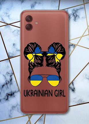 Прозорий чохол на samsung galaxy a04e (a042) українська дівчина (патріотичний принт 113)