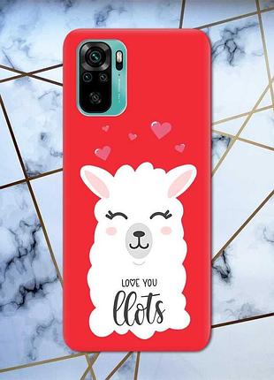 Матовий чохол з червоними боками на xiaomi redmi note 10/note 10s лама принт 94