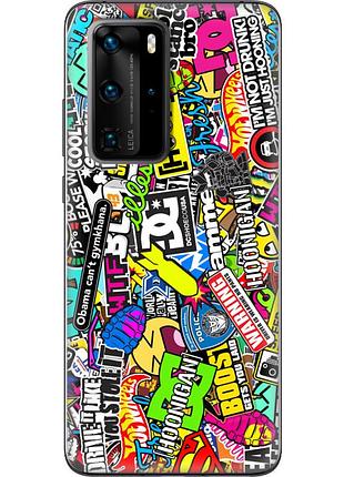 Чехол силиконовый с картинкой на huawei p40 pro (цветные наклейки)