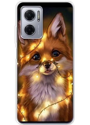 Чехол силиконовый с картинкой на xiaomi redmi note 11e (новогодний, лисичка)