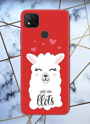 Матовый чехол с красными боками на xiaomi redmi 9c :: лама (принт 94)