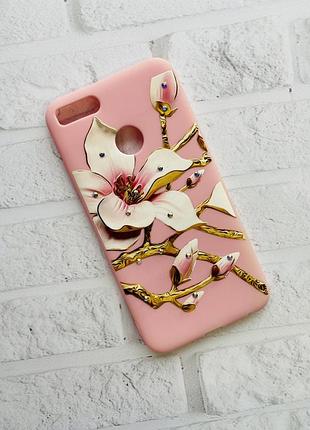 Силиконовый чехол с рисунком и камнями для xiaomi redmi a1 / 5x цвет магнолии