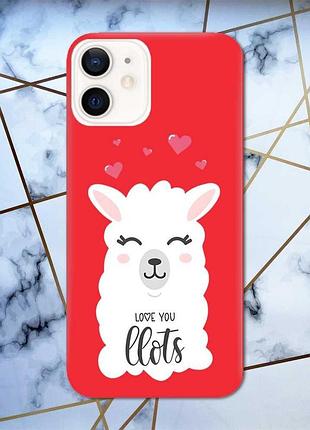 Матовый чехол с красными боками на apple iphone 12/12 pro (6.1) :: лама (принт 94)