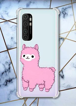 Чохол з потовщеними кутами на xiaomi mi note 10 lite лама рожева (принт 100)