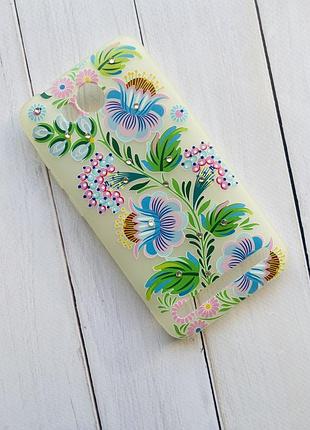 Силиконовый матовый чехол, украшен камнями, для huawei y3-ii y3-2 зелено-голубые цветы