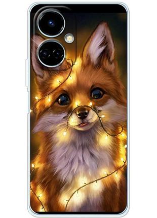 Чехол силиконовый с картинкой на tecno camon 19 (новогодний, лисичка)