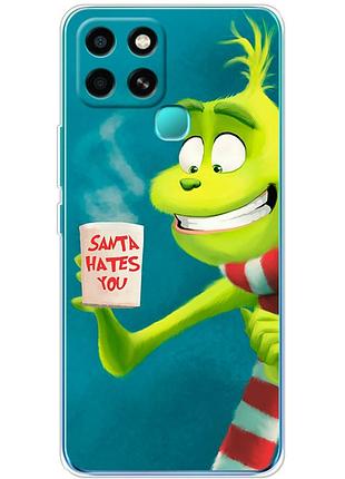 Чехол силиконовый с картинкой на infinix smart 6 (новогодний, гринч)