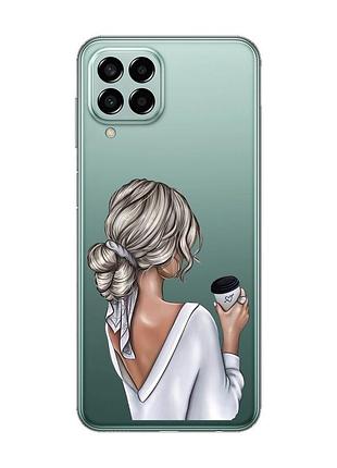 Прозрачный чехол на samsung galaxy m33 5g :: девушка с латте (принт 227)