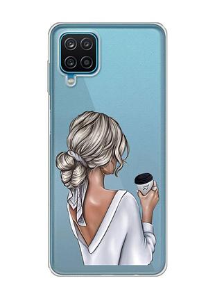 Прозрачный чехол на samsung a12 4g девушка с латте (принт 227)